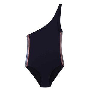 NWT PilyQ Girls One Shoulder One Piece Swimsuit in Midnight / Gold Rainbow